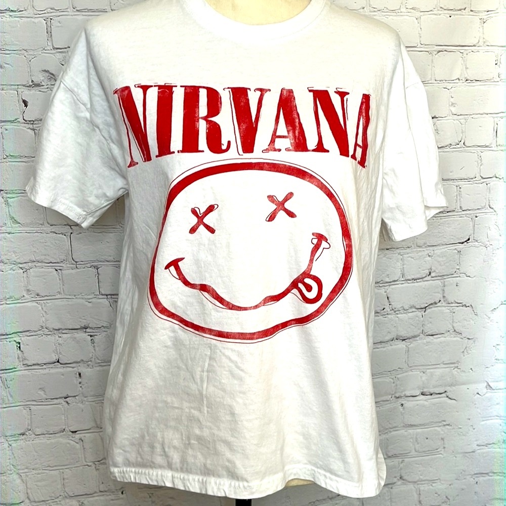 Nirvana Women's Band Tee T-Shirt White & Red 100% Cotton Size Small